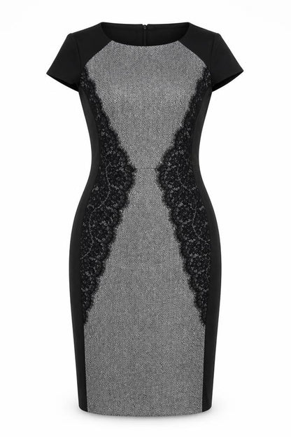 BHS Womens Black Grey Lace Sheath Knee Length Dress Size 8
