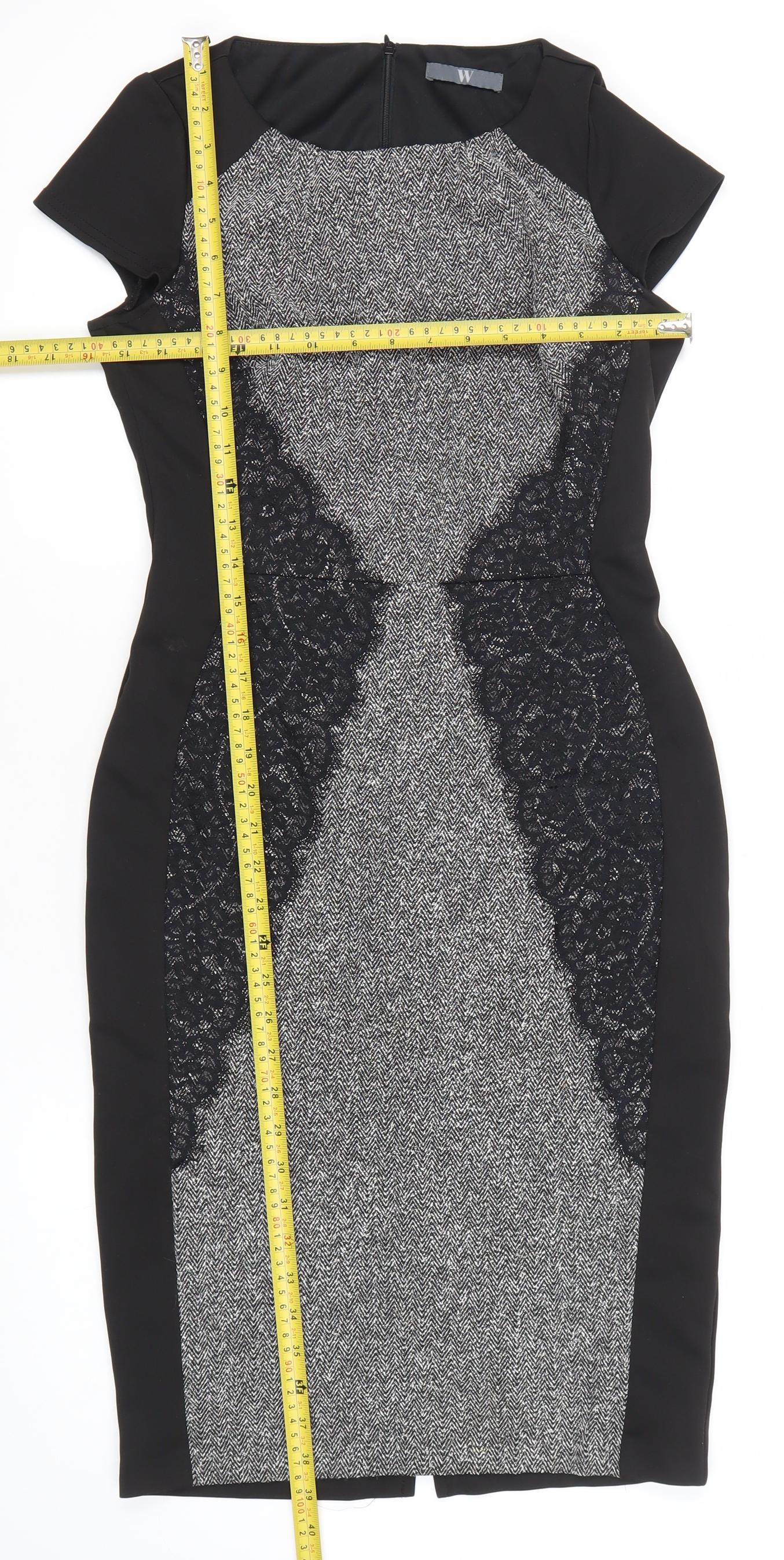 BHS Womens Black Grey Lace Sheath Knee Length Dress Size 8