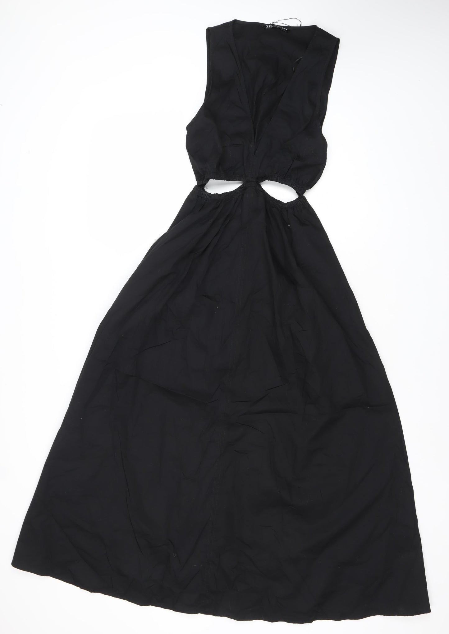 Zara Women’s Black XS Halter Cut Out Midi A-Line Cotton Party Dress