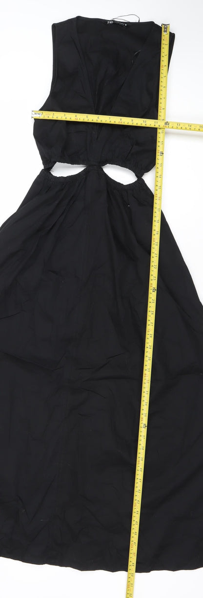 Zara Women’s Black XS Halter Cut Out Midi A-Line Cotton Party Dress
