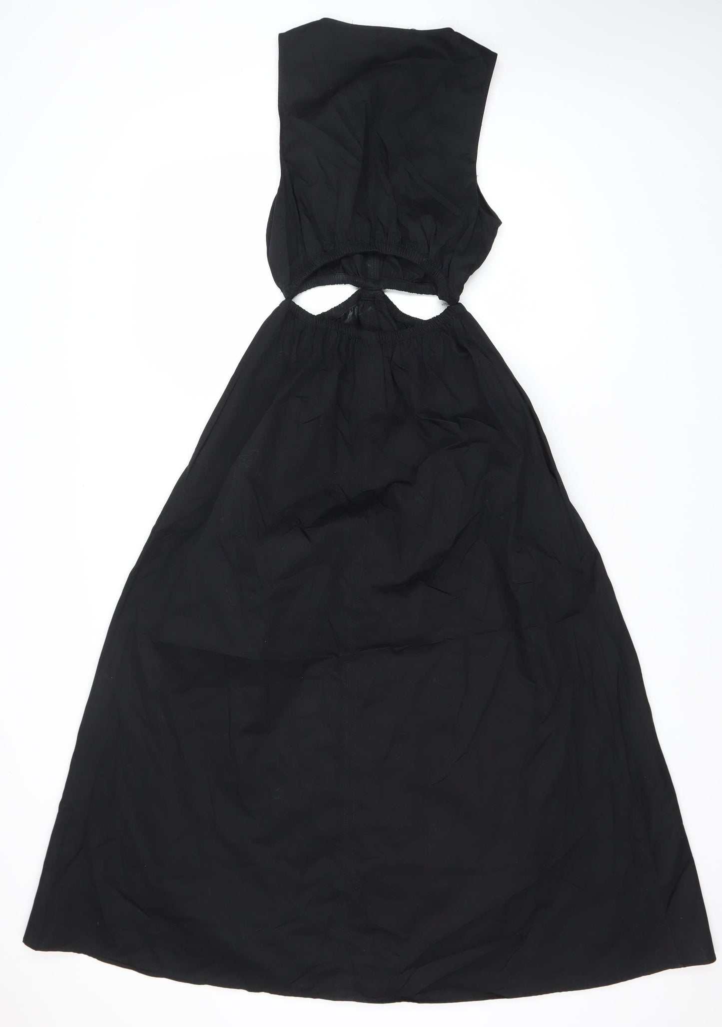 Zara Women’s Black XS Halter Cut Out Midi A-Line Cotton Party Dress