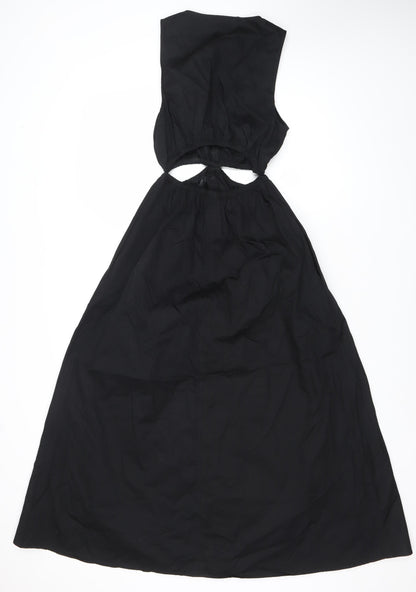 Zara Women’s Black XS Halter Cut Out Midi A-Line Cotton Party Dress