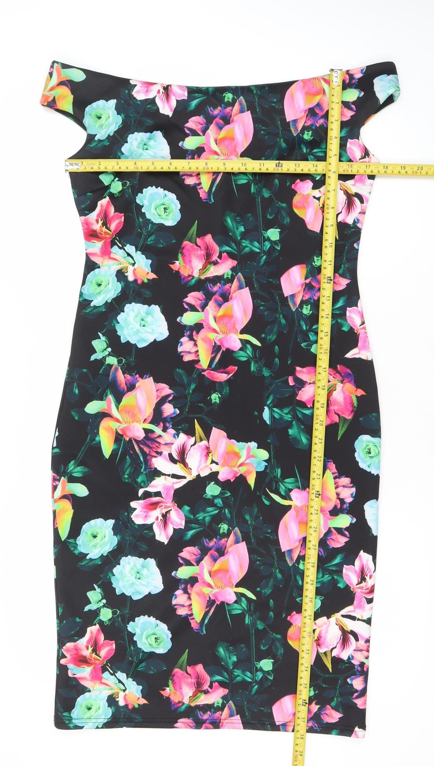 Red Herring Women’s Multicoloured Floral Bodycon Dress Size 12 One Shoulder