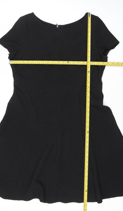 Marks and Spencer Womens Black Size 14 A-Line Dress Short Sleeve Scoop Neck