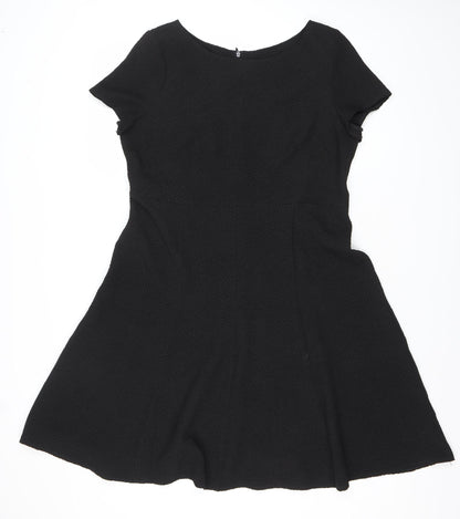 Marks and Spencer Womens Black Size 14 A-Line Dress Short Sleeve Scoop Neck