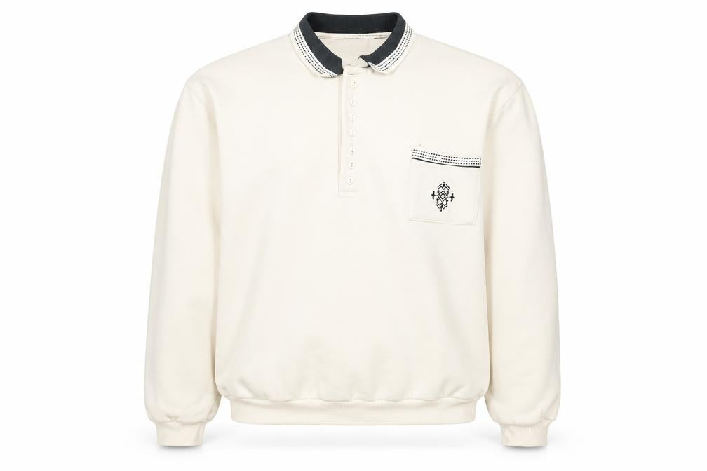 Lupa Men’s Beige XL Collared Henley Sweatshirt Embroidered Pocket