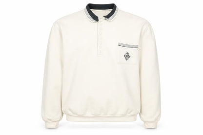 Lupa Men’s Beige XL Collared Henley Sweatshirt Embroidered Pocket