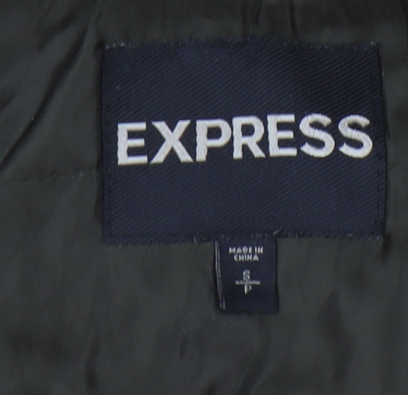 Express Women's Green Parka Coat Faux Fur Hood Size S Wool Blend