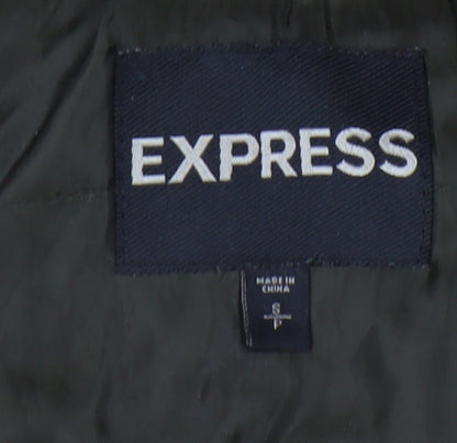 Express Women's Green Parka Coat Faux Fur Hood Size S Wool Blend