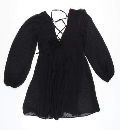 ASOS DESIGN Women’s Black Size 4 Short A-Line Lace Up Dress