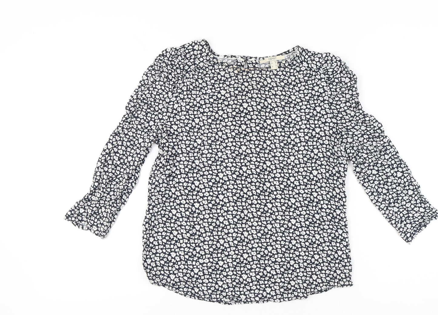 Esprit Women’s Blue Floral Blouse M 3/4 Sleeve Viscose
