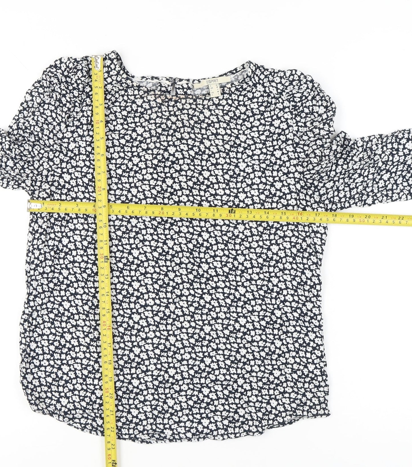 Esprit Women’s Blue Floral Blouse M 3/4 Sleeve Viscose