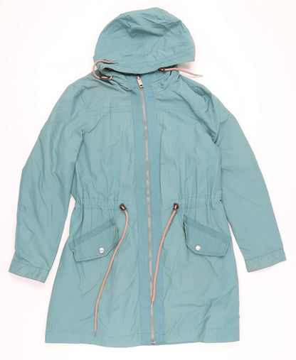 Mantaray Women’s Blue Parka Coat Size 12 Hooded Mid-Length Casual
