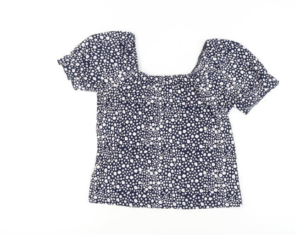 M&Co Girls Blue Floral Cropped Blouse 15 Years Short Sleeve Summer Top