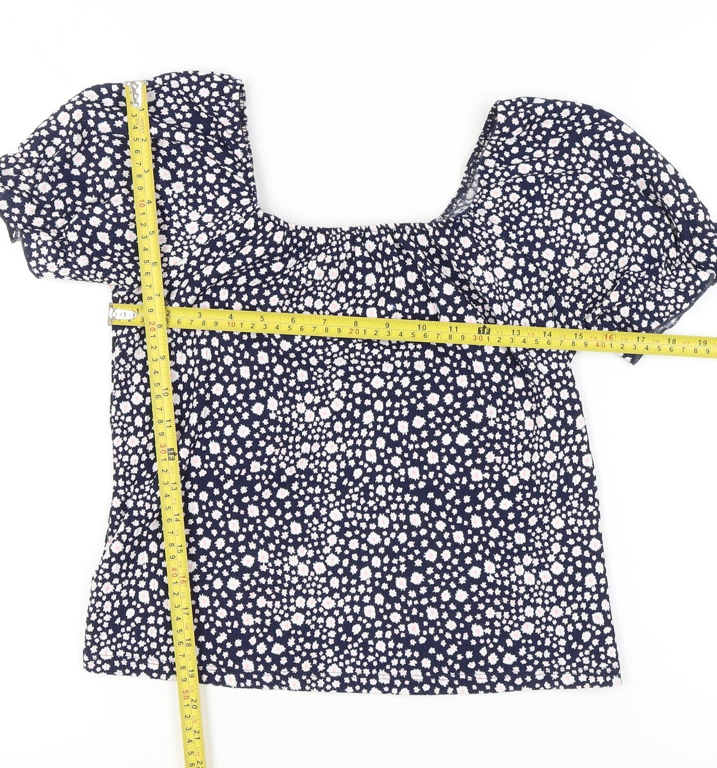 M&Co Girls Blue Floral Cropped Blouse 15 Years Short Sleeve Summer Top