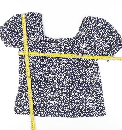 M&Co Girls Blue Floral Cropped Blouse 15 Years Short Sleeve Summer Top