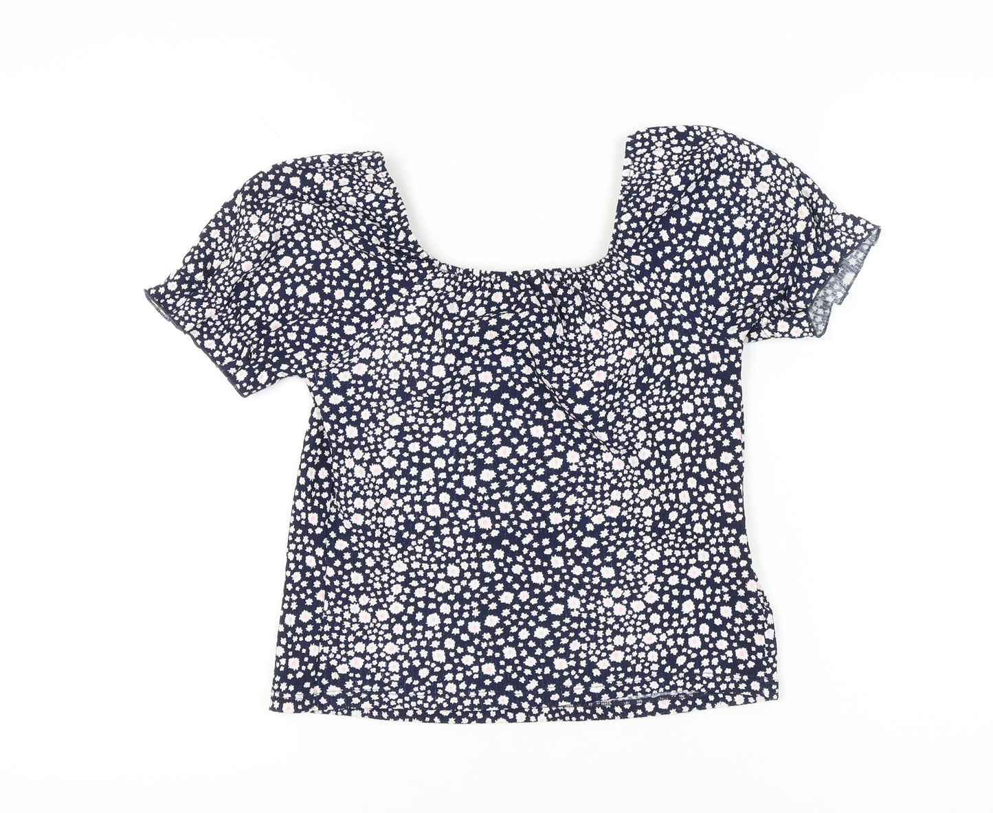 M&Co Girls Blue Floral Cropped Blouse 15 Years Short Sleeve Summer Top