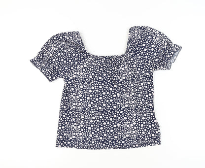 M&Co Girls Blue Floral Cropped Blouse 15 Years Short Sleeve Summer Top