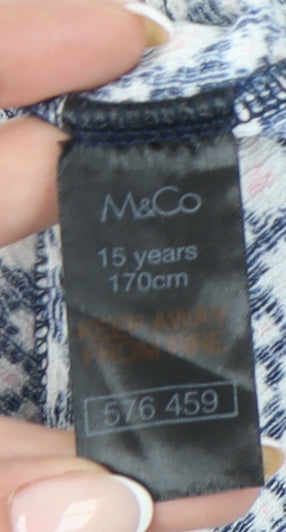 M&Co Girls Blue Floral Cropped Blouse 15 Years Short Sleeve Summer Top