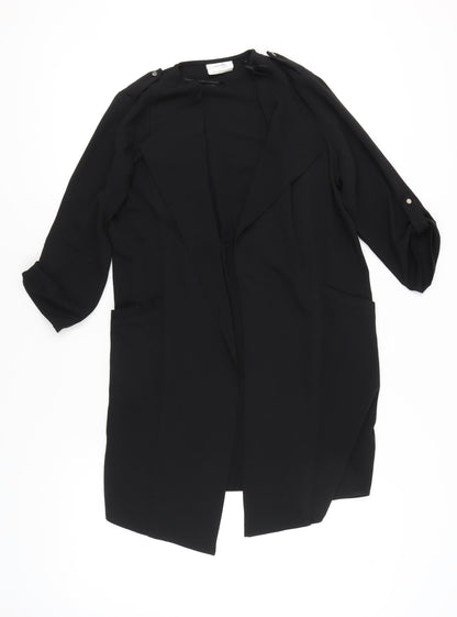 Wallis Petite Women's Black Long Coatigan UK 8 Polyester 3/4 Sleeve