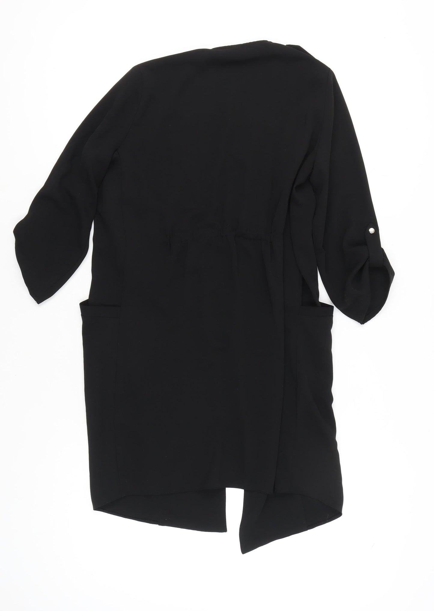 Wallis Petite Women's Black Long Coatigan UK 8 Polyester 3/4 Sleeve