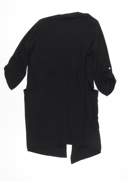 Wallis Petite Women's Black Long Coatigan UK 8 Polyester 3/4 Sleeve