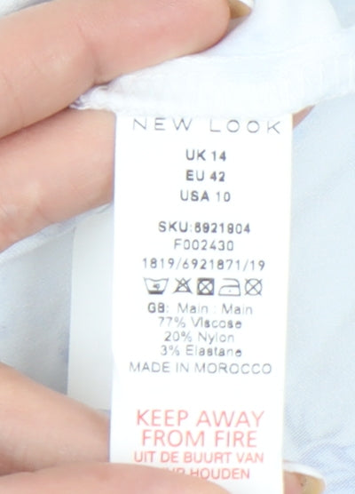 New Look Womens White Floral Cropped Blouse UK 14 Puff Sleeve