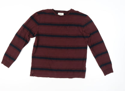 Marks and Spencer Men's Red Striped Long Sleeve Cotton T-Shirt M