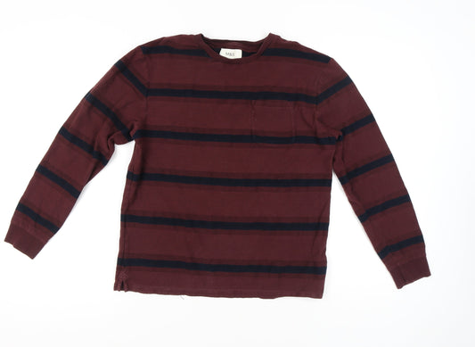 Marks and Spencer Men's Red Striped Long Sleeve Cotton T-Shirt M