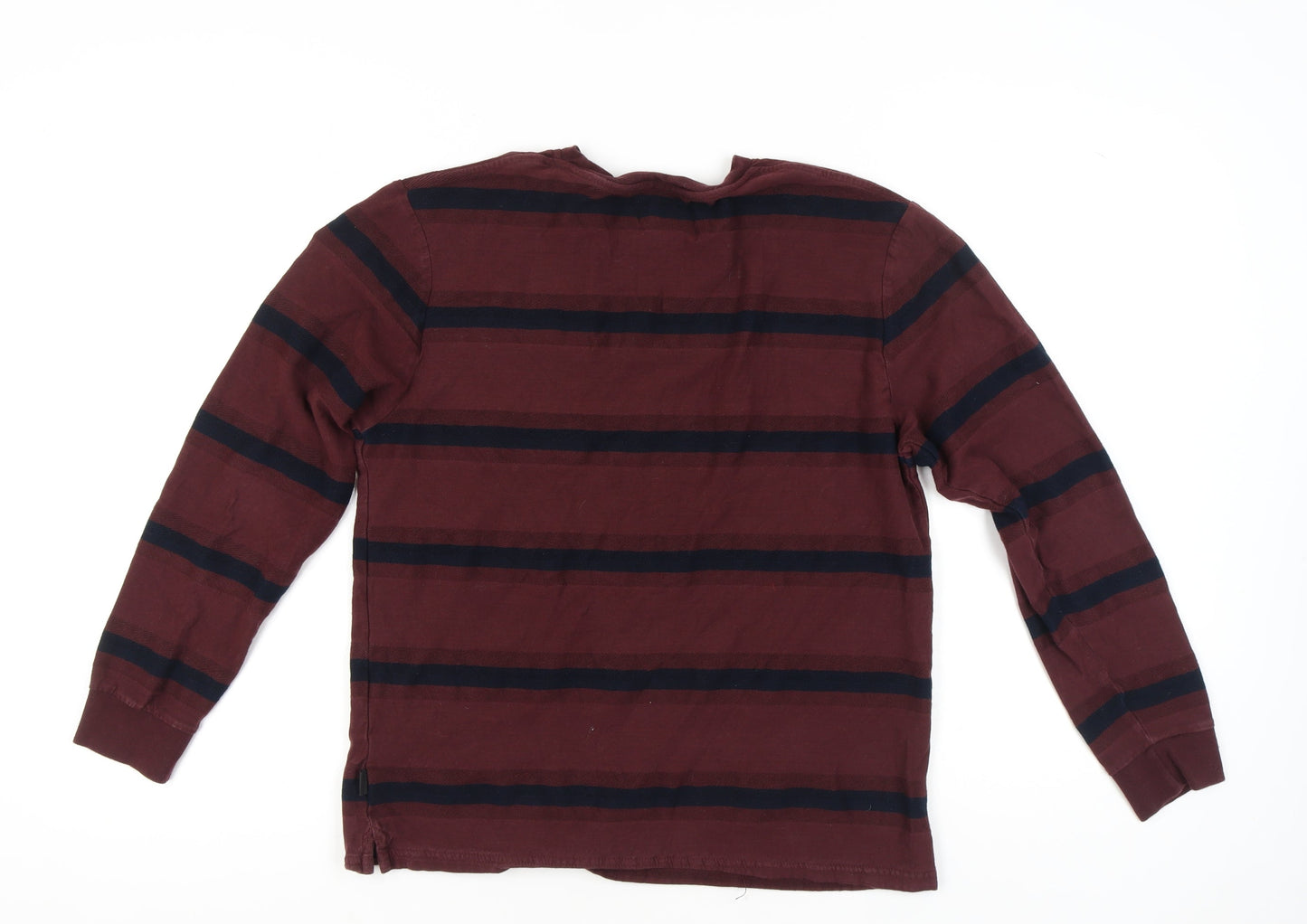 Marks and Spencer Men's Red Striped Long Sleeve Cotton T-Shirt M