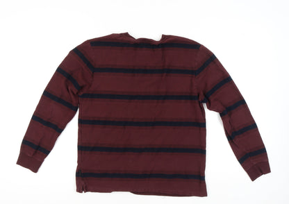 Marks and Spencer Men's Red Striped Long Sleeve Cotton T-Shirt M