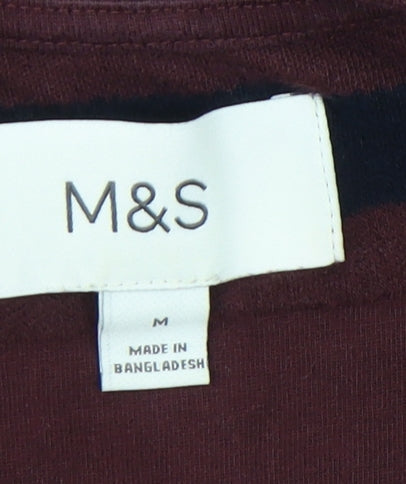 Marks and Spencer Men's Red Striped Long Sleeve Cotton T-Shirt M