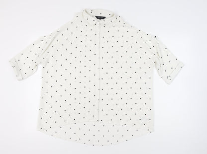 New Look Women White Polka Dot Cold Shoulder Button-Up Shirt Size 12