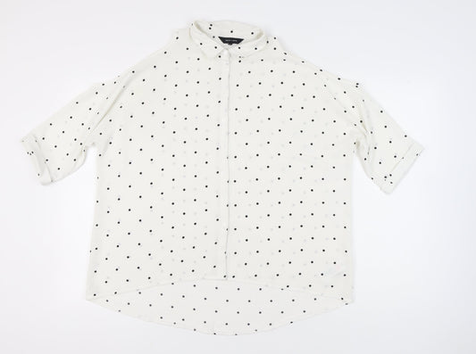 New Look Women White Polka Dot Cold Shoulder Button-Up Shirt Size 12