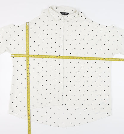 New Look Women White Polka Dot Cold Shoulder Button-Up Shirt Size 12