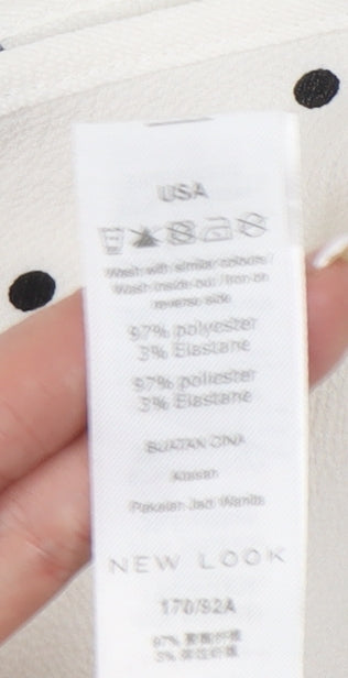 New Look Women White Polka Dot Cold Shoulder Button-Up Shirt Size 12