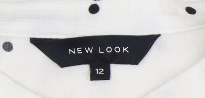 New Look Women White Polka Dot Cold Shoulder Button-Up Shirt Size 12