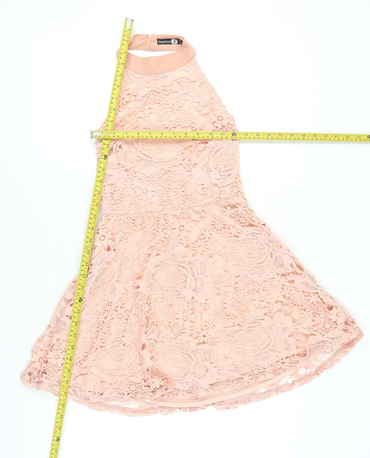 Boohoo Womens Pink Lace Halter A-Line Party Dress UK 8