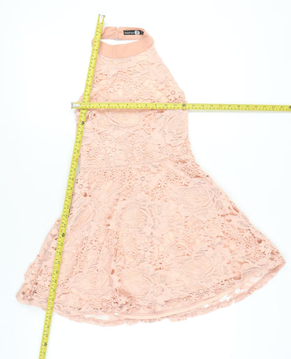 Boohoo Womens Pink Lace Halter A-Line Party Dress UK 8