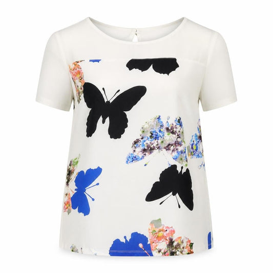 Front view of Red Herring Women’s White Butterfly Floral Blouse UK 10 Short Sleeve