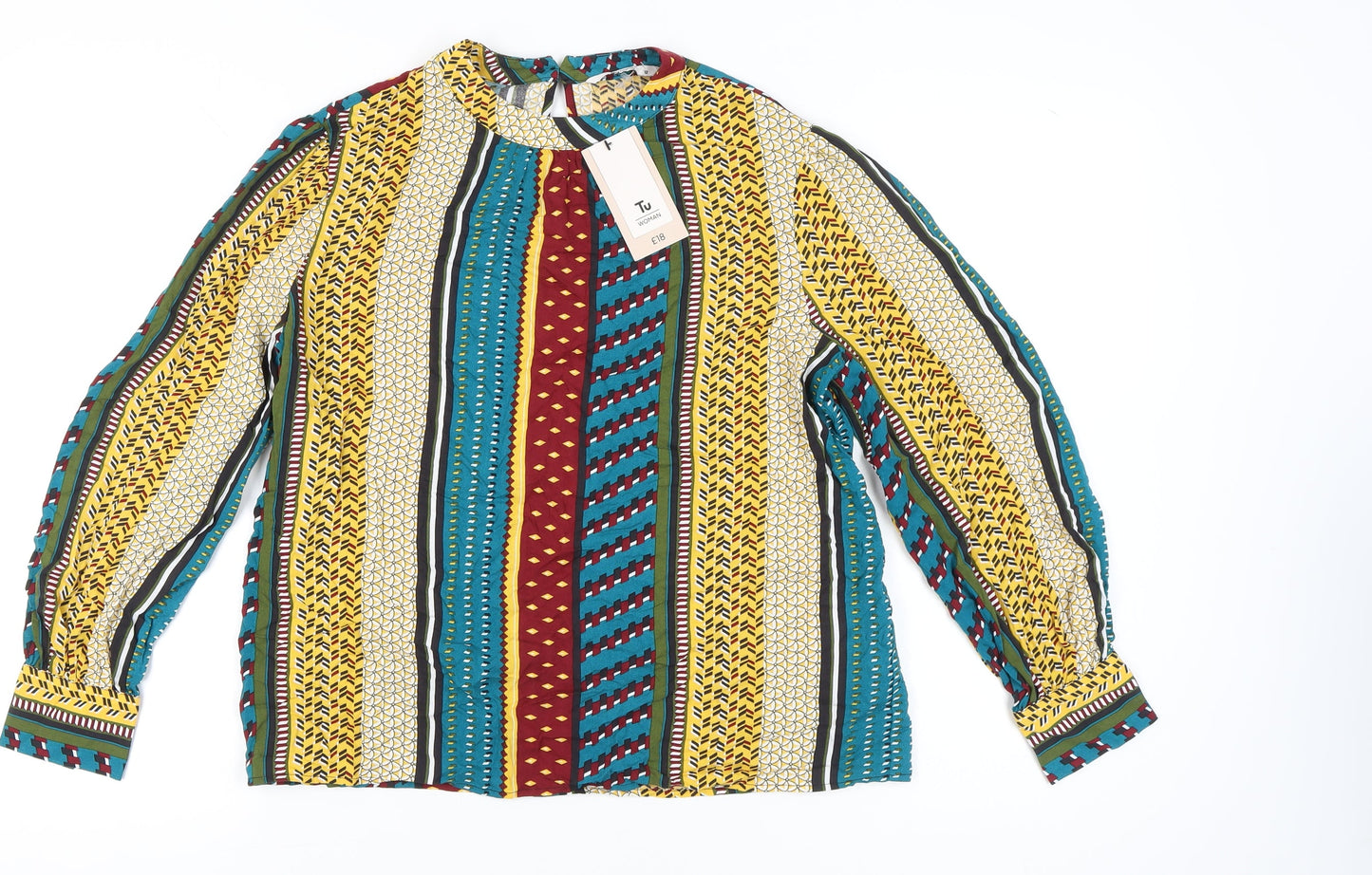 Tu Women’s Multicoloured Striped Tunic Blouse Size 12 Long Sleeve Viscose