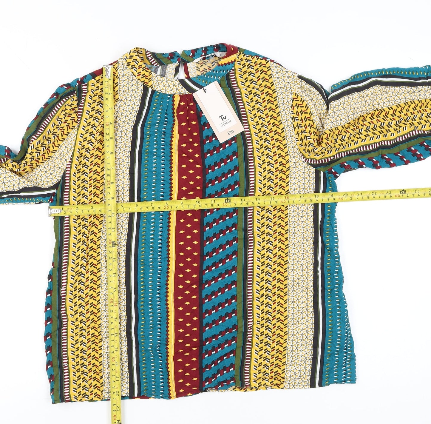 Tu Women’s Multicoloured Striped Tunic Blouse Size 12 Long Sleeve Viscose