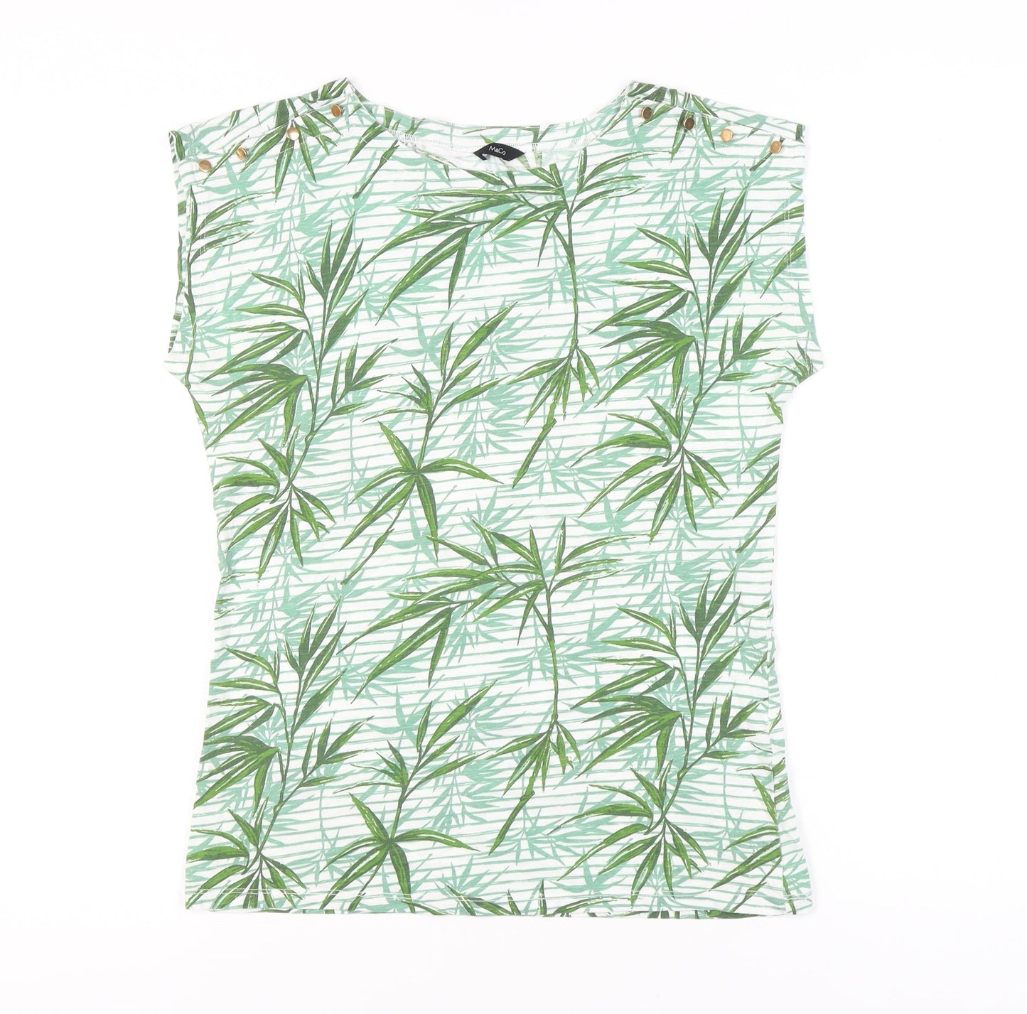 M&Co Women’s Green Tropical Print Cotton T-Shirt Size 10