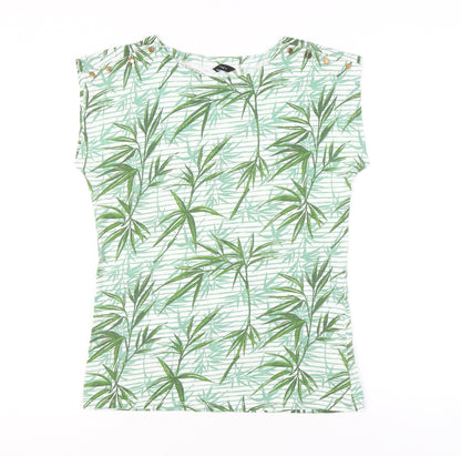M&Co Women’s Green Tropical Print Cotton T-Shirt Size 10
