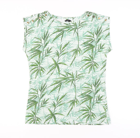 M&Co Women’s Green Tropical Print Cotton T-Shirt Size 10