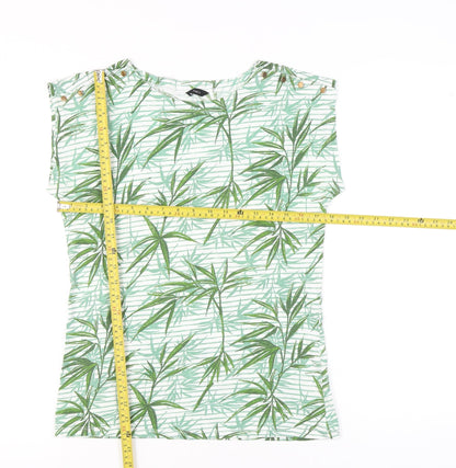 M&Co Women’s Green Tropical Print Cotton T-Shirt Size 10