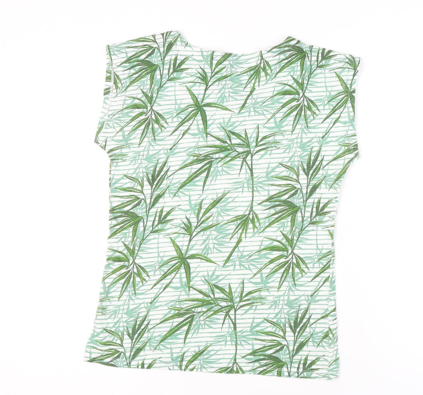 M&Co Women’s Green Tropical Print Cotton T-Shirt Size 10