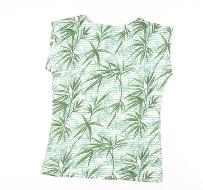 M&Co Women’s Green Tropical Print Cotton T-Shirt Size 10