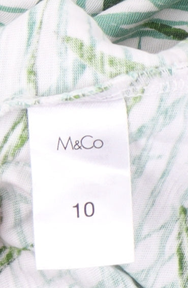 M&Co Women’s Green Tropical Print Cotton T-Shirt Size 10