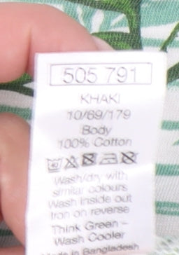 M&Co Women’s Green Tropical Print Cotton T-Shirt Size 10